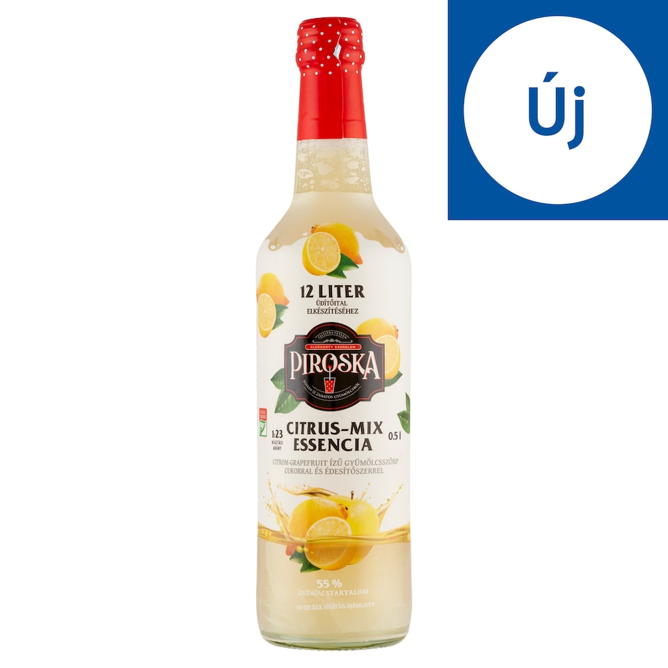 Piroska Citrus-Mix Essencia citrom-grapefruit ízű gyümölcsszörp cukorral es édesítőszerrel 0,5 l