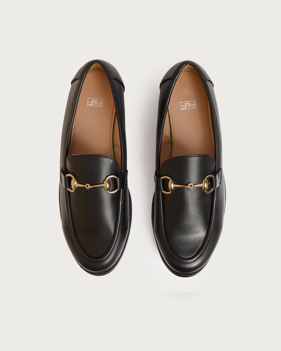 image 1 of F&F Faux Leather Penny Trim Loafers in Black