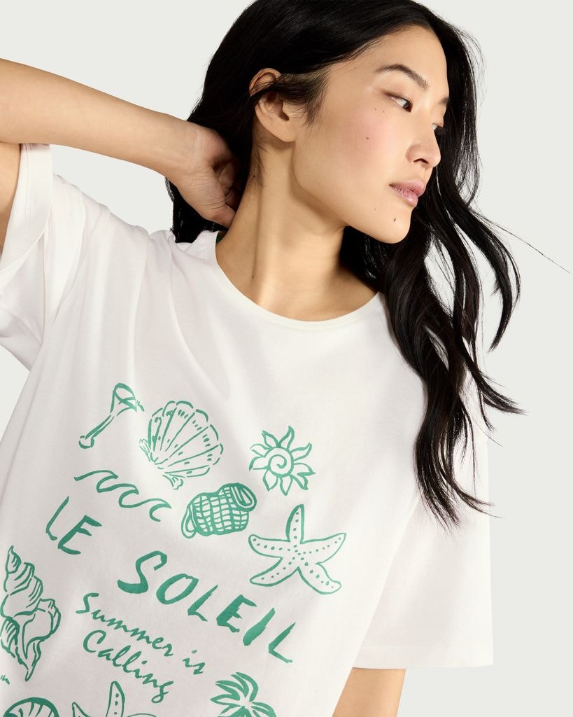 F&F Pure Cotton Le Soleil Print Nightdress in Multi White