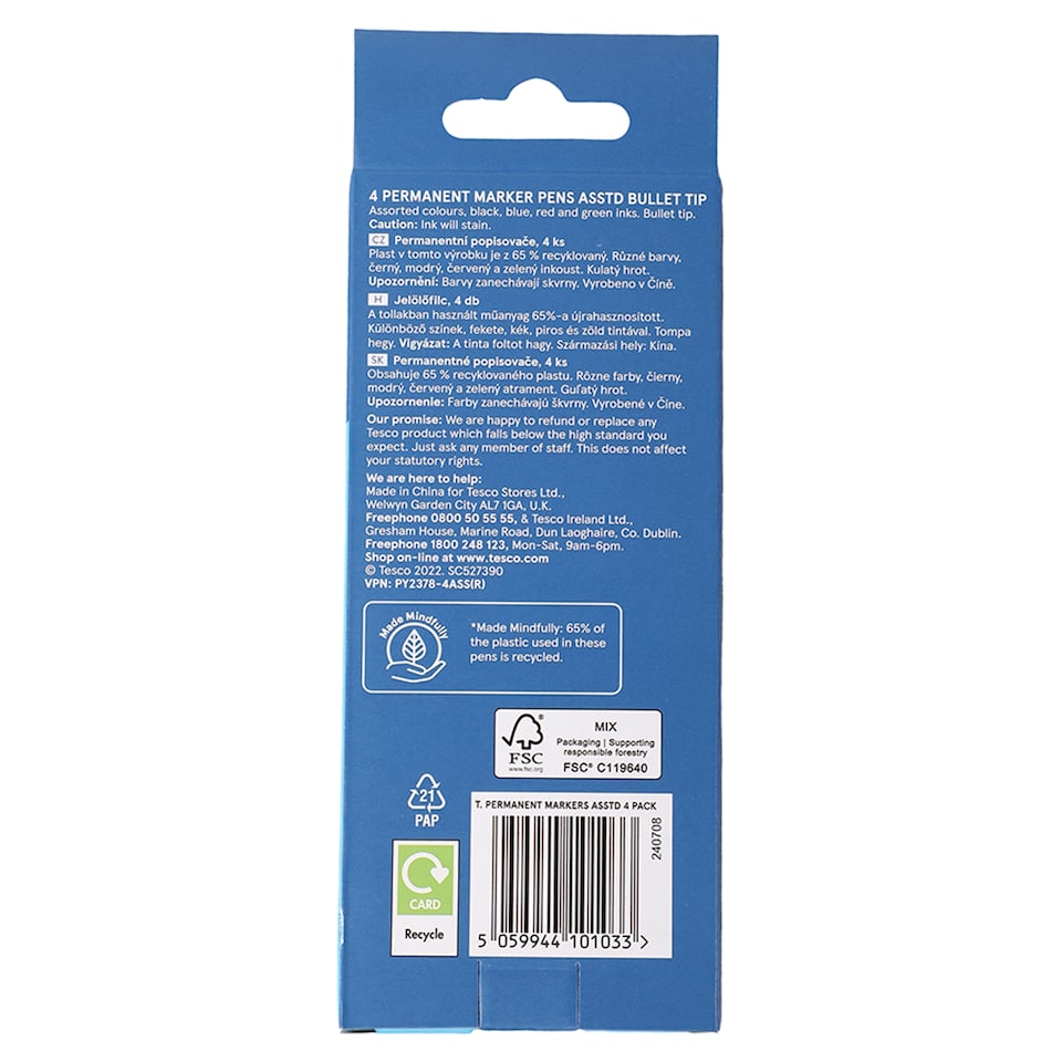 image 1 of Tesco Permanent Markers Asstd 4 Pack