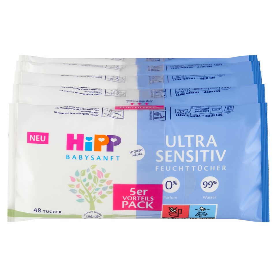 obrázok 1 z HiPP Babysanft Ultra Sensitiv čistiace vlhčené obrúsky 5 x 48 ks