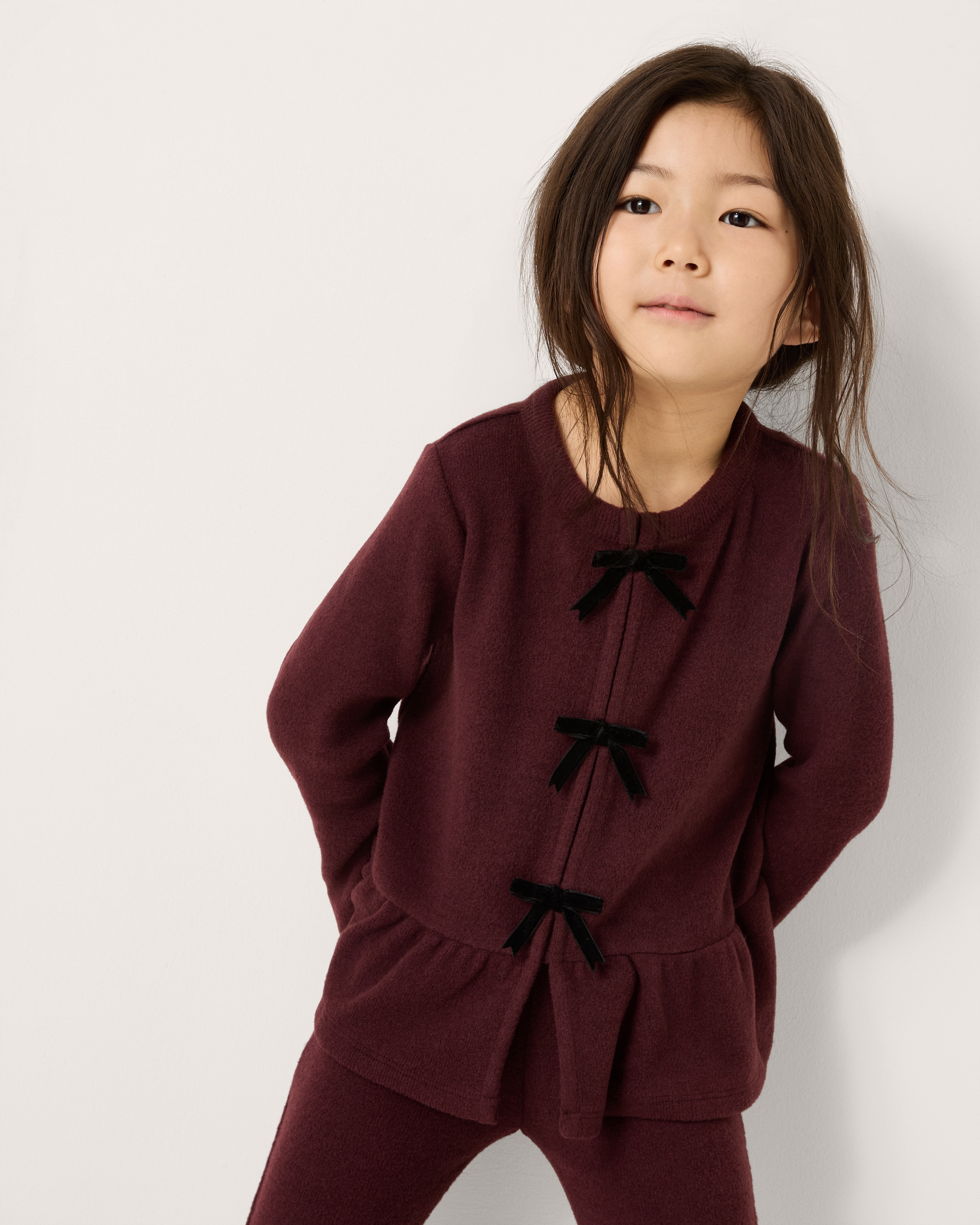 F&F Girls Bow Top and Flared Leggings Set in Burgundy