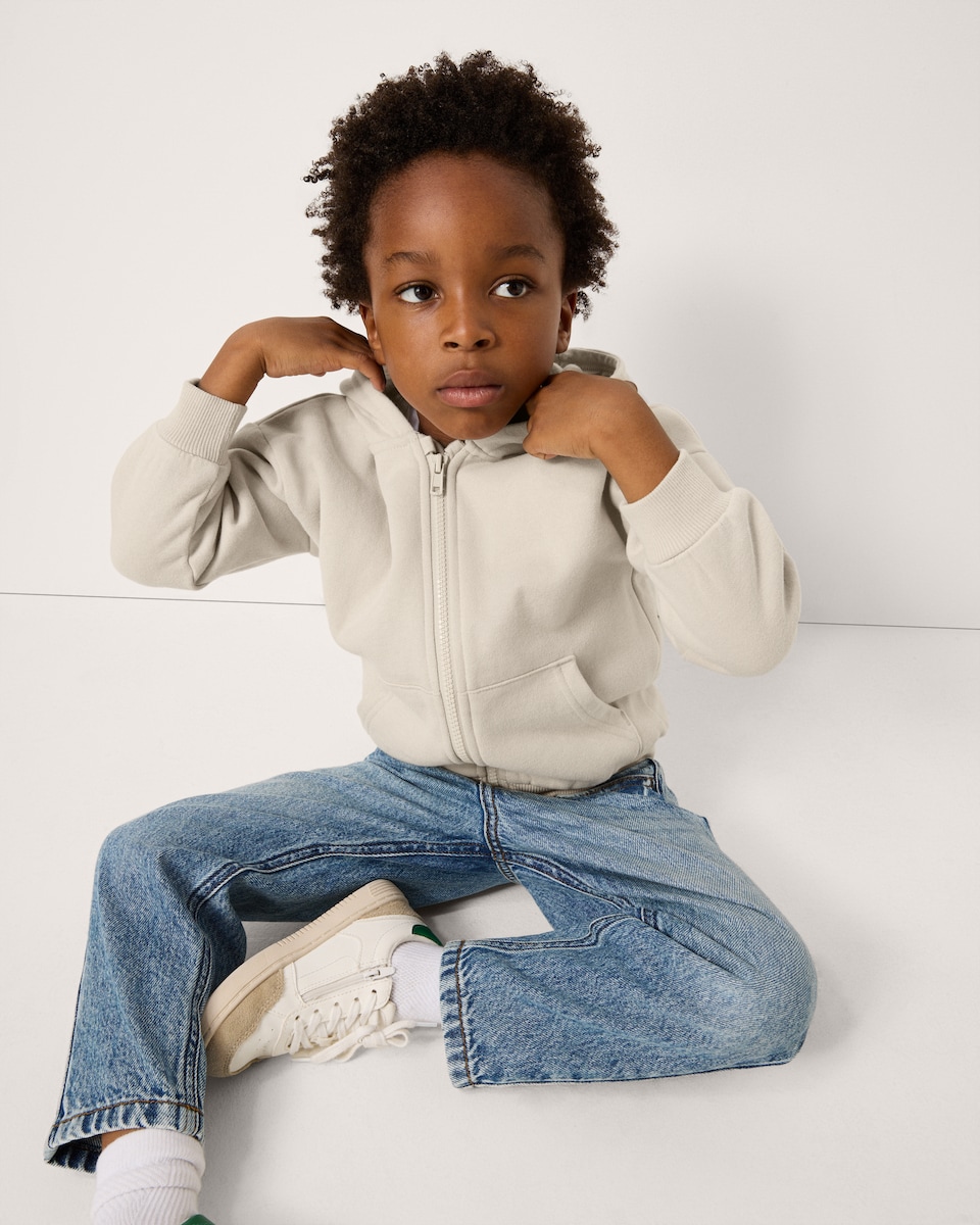 image 1 of F&F Boys Cotton Rich Zip Up Hoodie in Stone