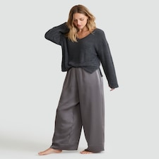 The F&F Edit Snit Textured Jumper and Satin Trousers Pyjamas in Grey