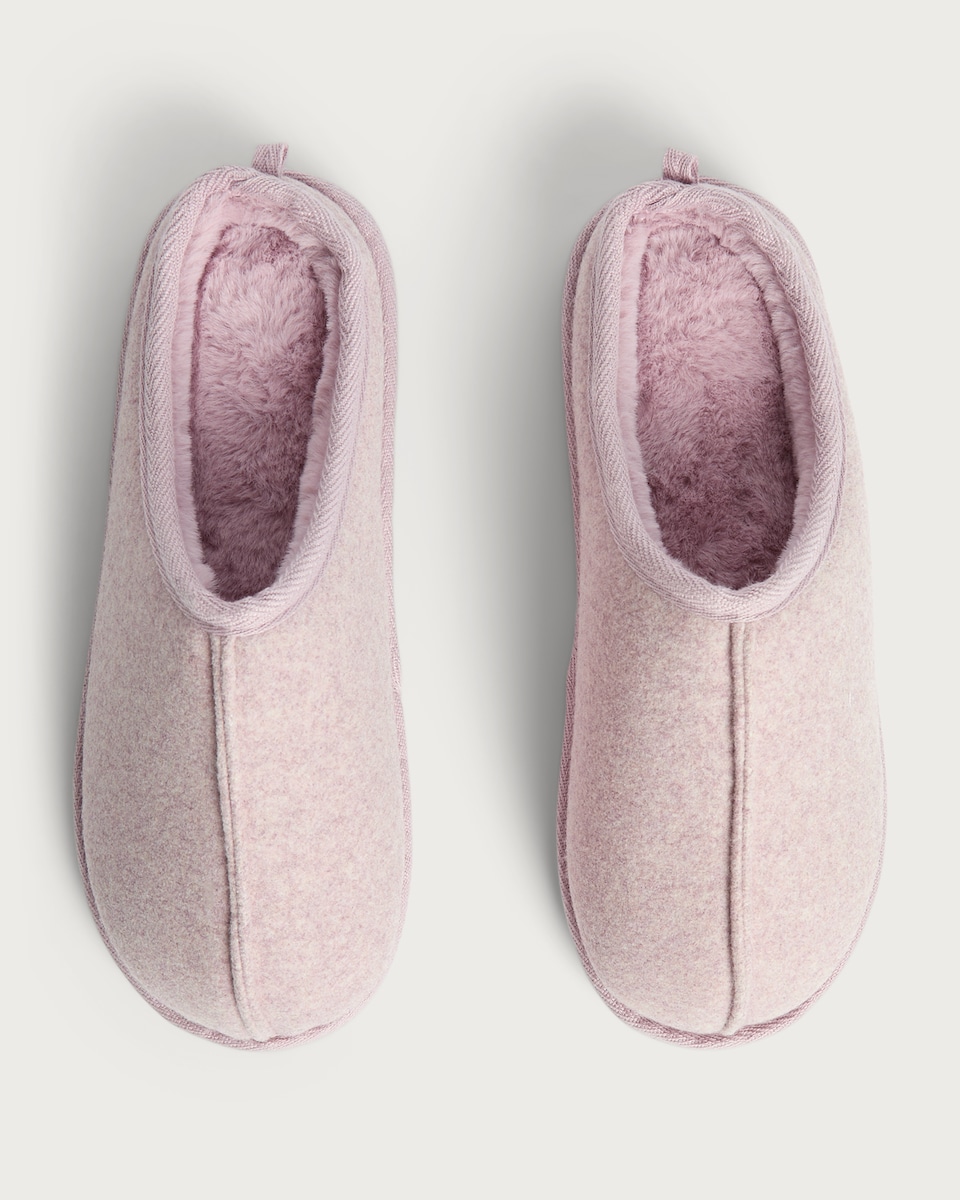 image 1 of F&F Felt Slip On Mule Slippers in Pink