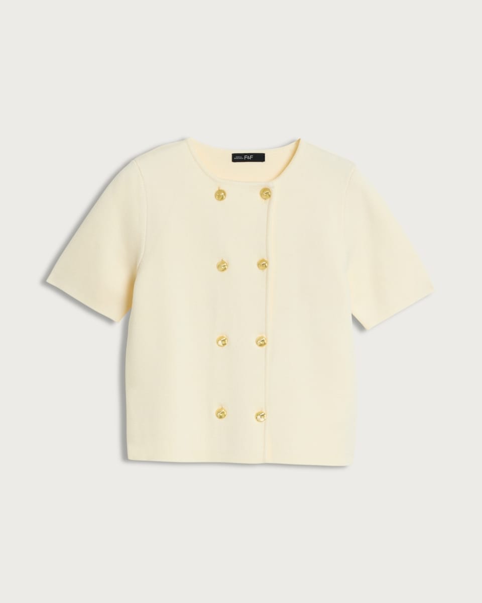 image 1 of The F&F Edit Knitted Double Breasted Short Sleeved Cardigan in Cream