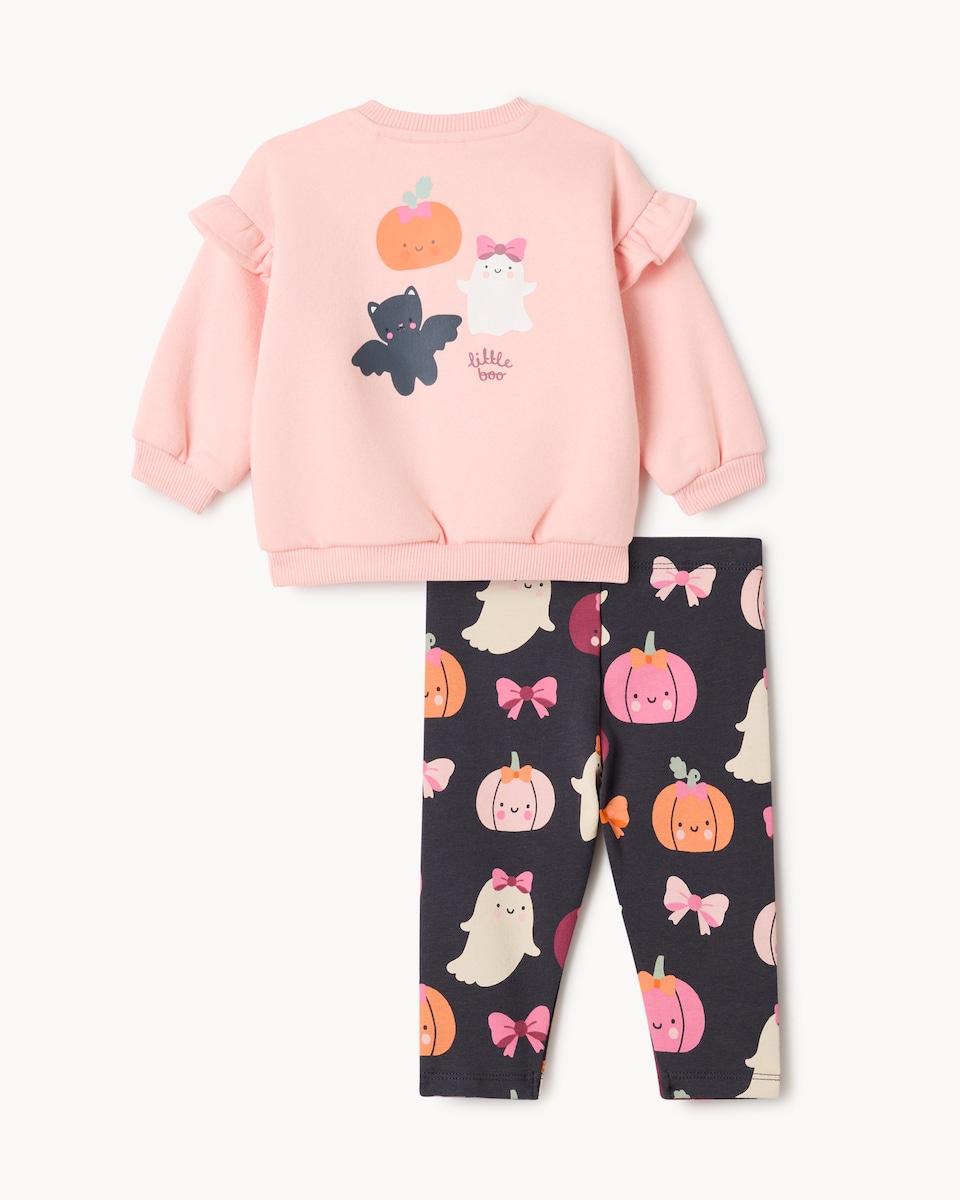 image 1 of F&F Baby Cotton Rich Halloween Sweatshirt and Leggings Set in Pink