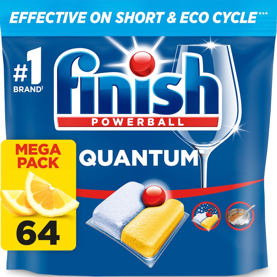 image 1 of Finish Quantum All In One Lemon 64s Dishwasher Tablets 665.6g