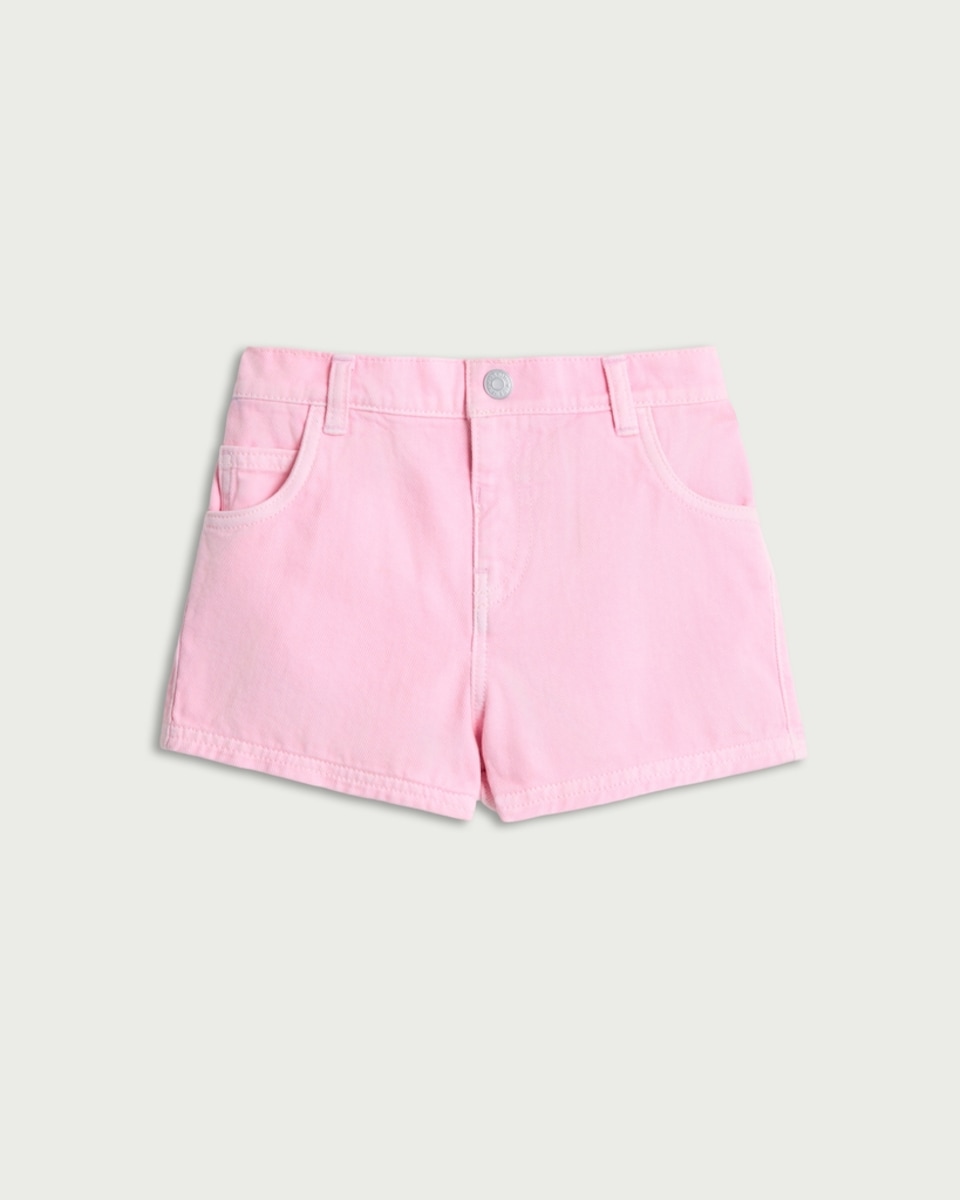 image 1 of F&F Girls Pure Cotton Denim Shorts in Pink