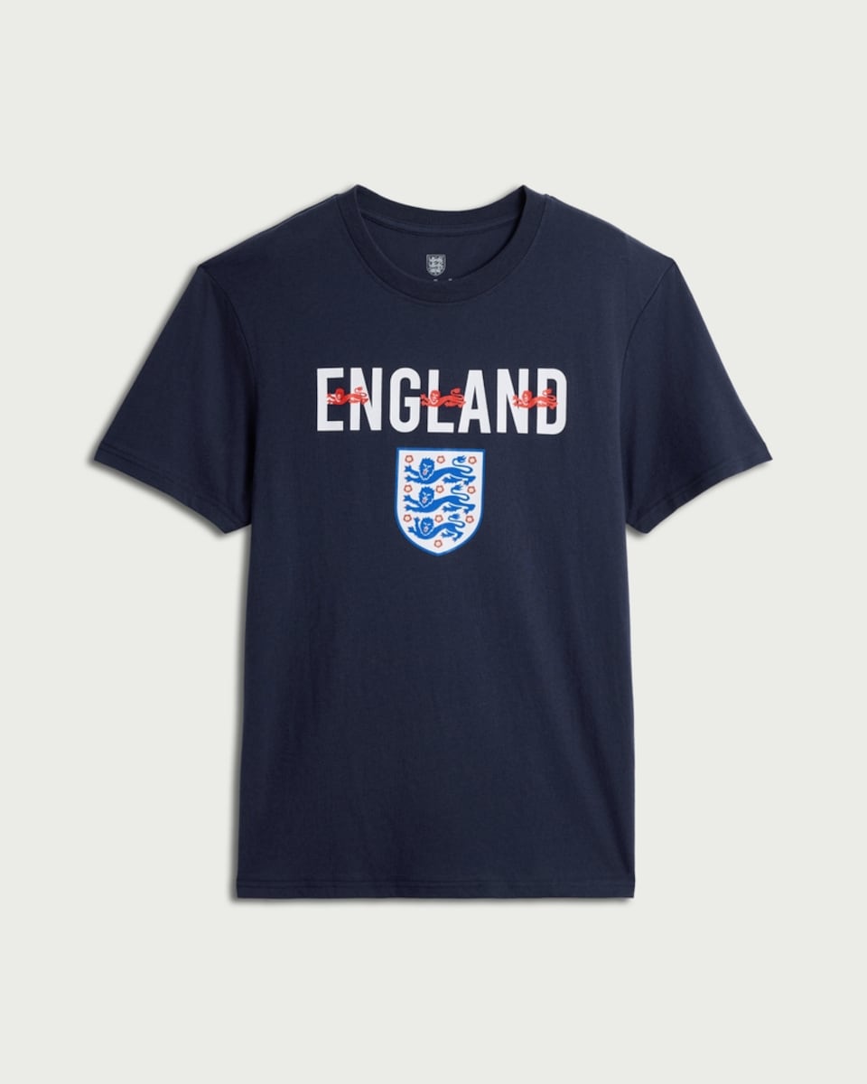 image 1 of England Three Lions Crest T-Shirt in Navy