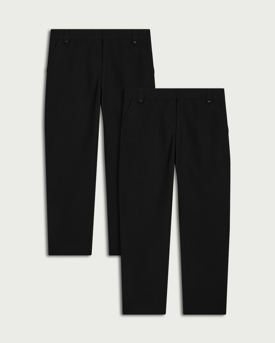image 1 of F&F Girls School 2-Pack Generous Fit Trousers in Black
