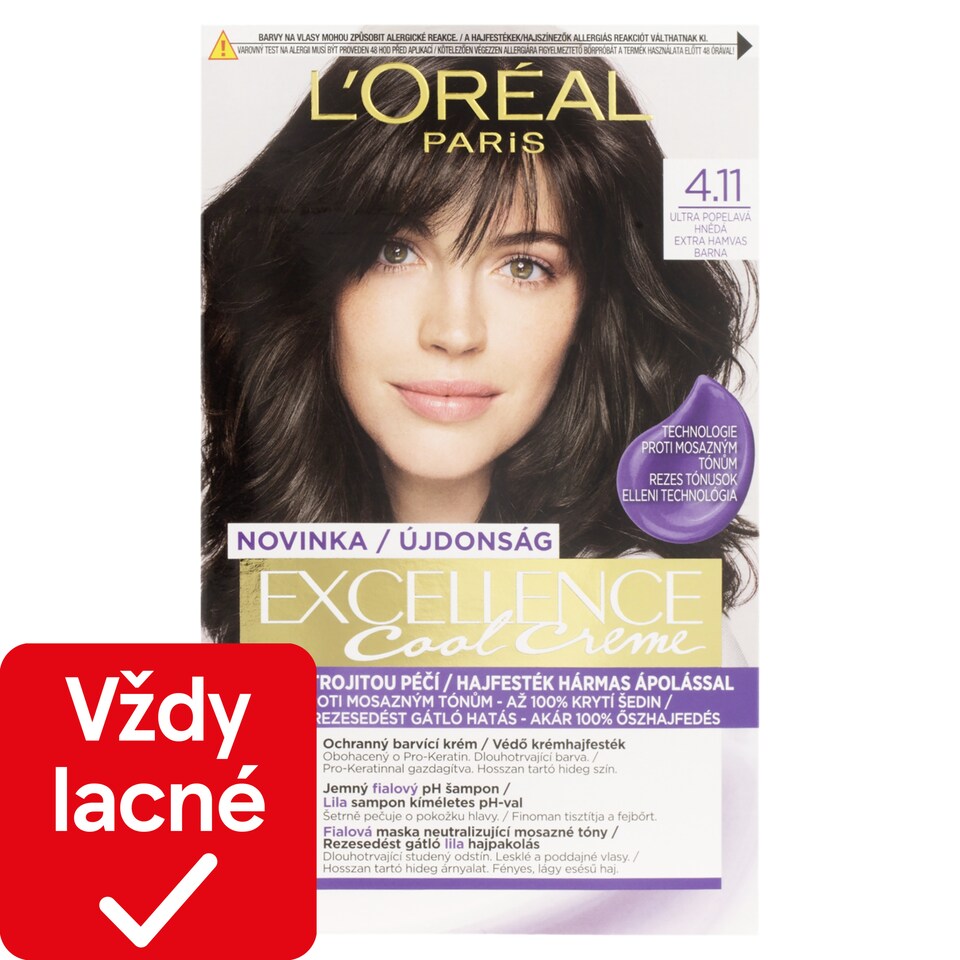L'Oréal Paris Excellence Cool Creme permanentná farba na vlasy 4 .11 Ultra popolavá hnedá