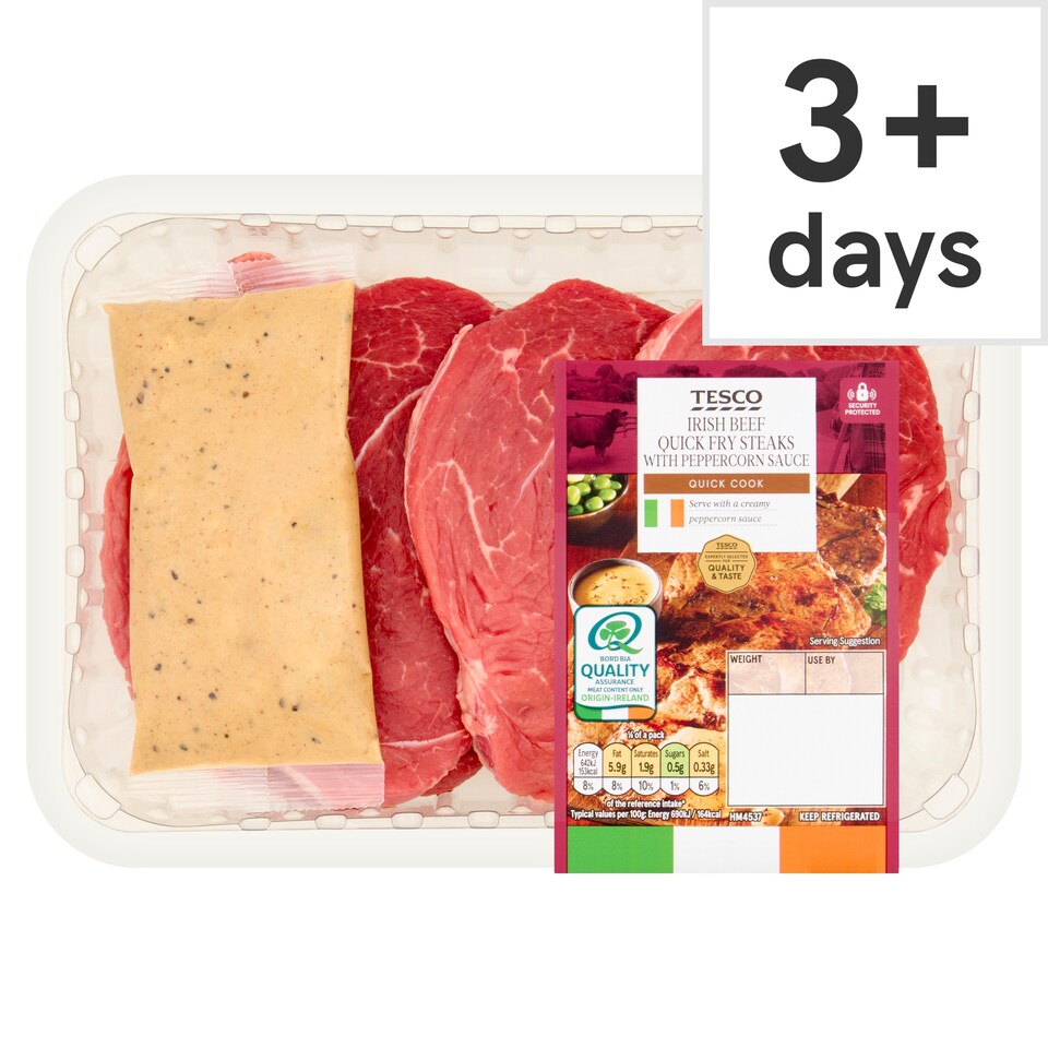 Tesco Irish Beef Quick Fry Steaks with Peppercorn Sauce 480g