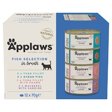 Applaws Natural Wet Cat Food Fish Selection in Broth Tins 12 x 70g