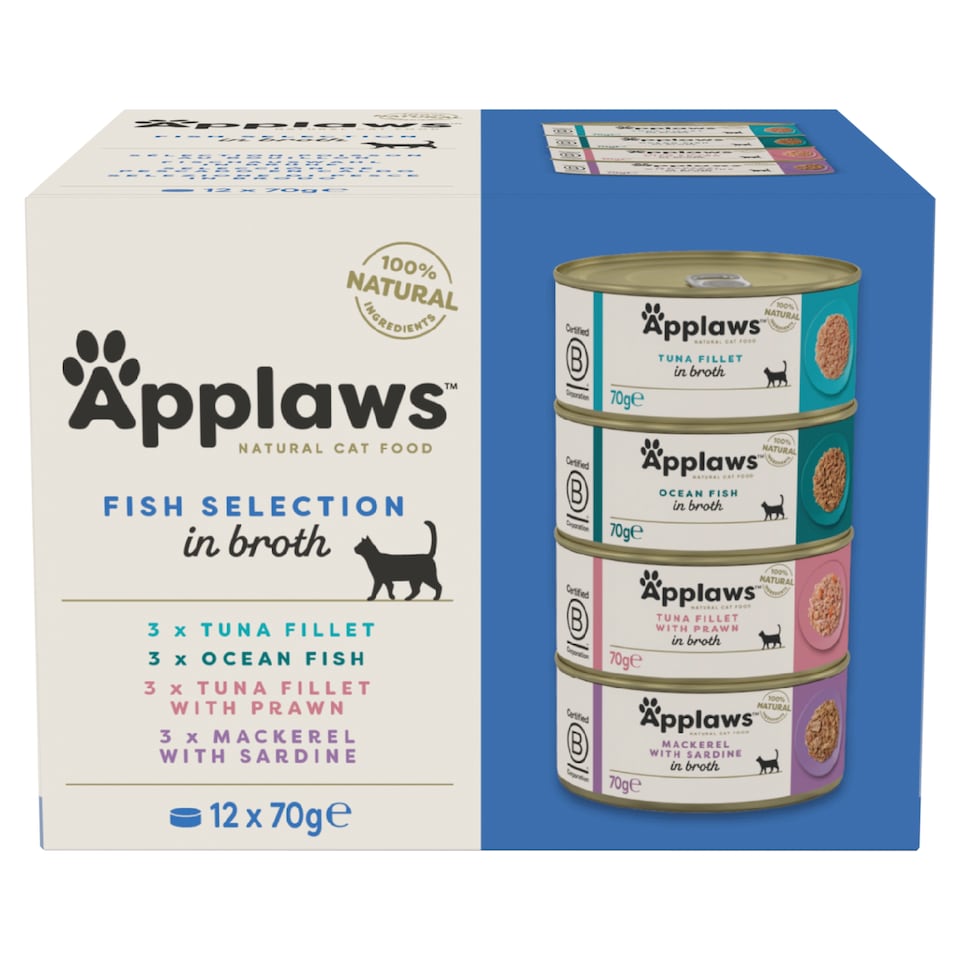 image 1 of Applaws Natural Wet Cat Food Fish Selection in Broth Tins 12 x 70g