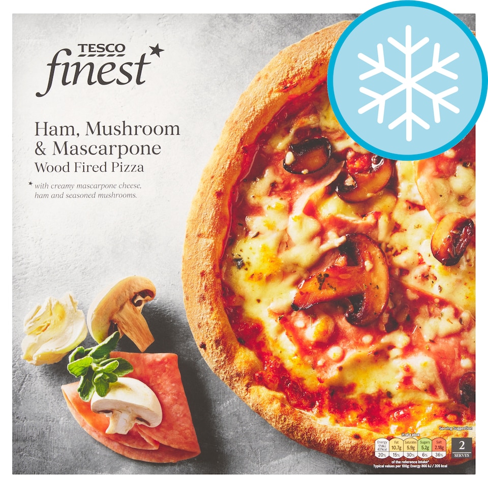 Tesco Finest Wood Fired Pizza - Ham, Mushroom & Mascarpone 430g
