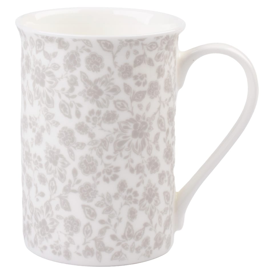 F&F Home Grey Floral Bone China Mug Medium