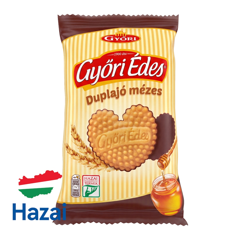 Győri Édes Duplajó kakaós bevonómasszával talpán mártott, omlós, mézes keksz 150 g