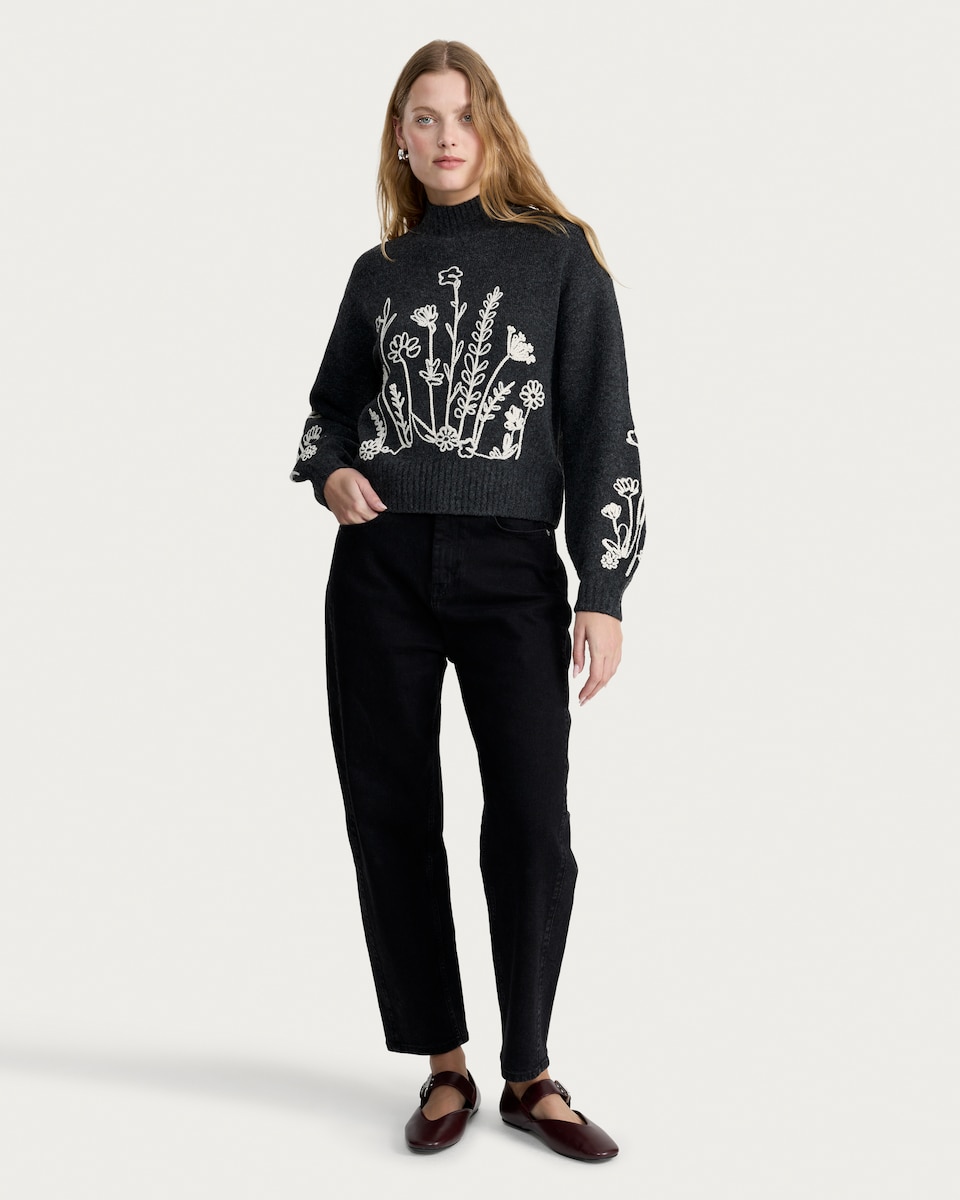 image 1 of F&F Textured Floral Embroidered Jumper in Grey