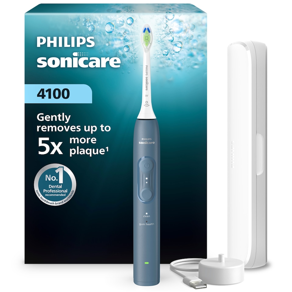 image 1 of Philips Sonicare 4100 Electric Toothbrush with Travel Case Marine Blue HX4043/48