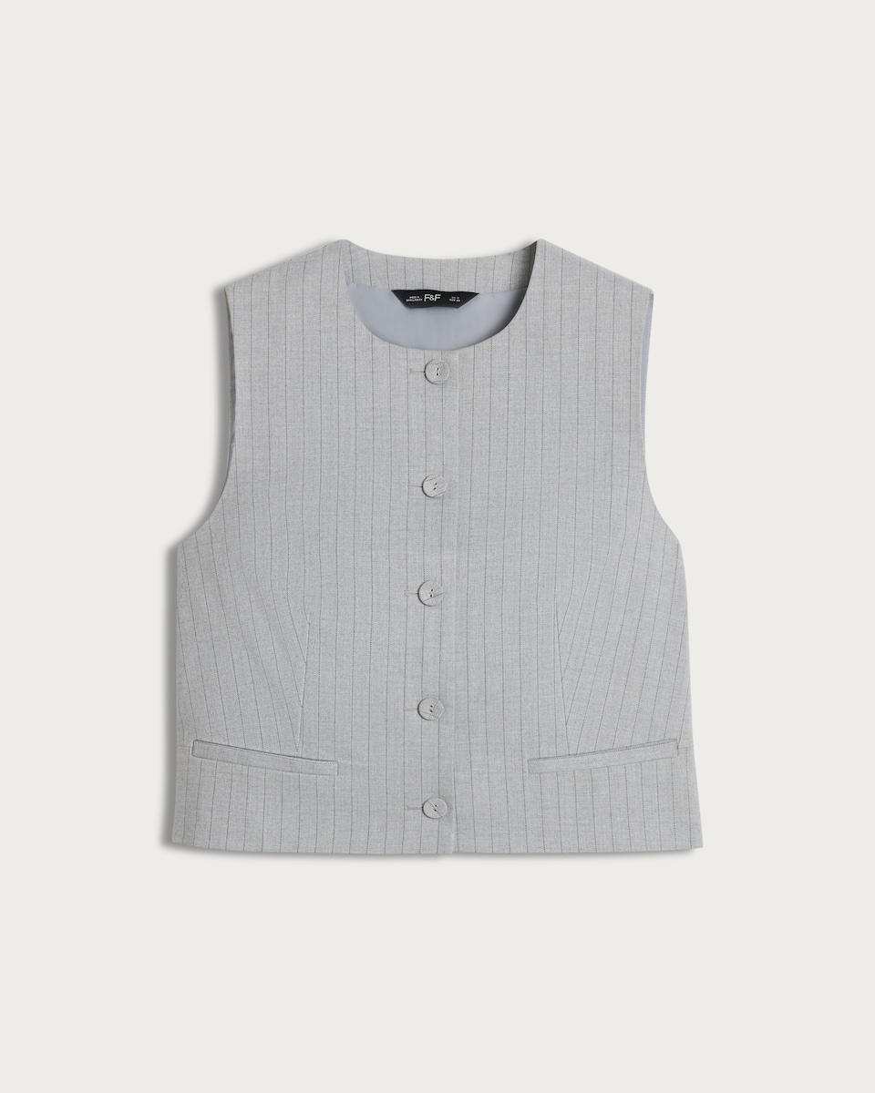 image 1 of F&F Pinstripe Buttoned Waistcoat in Grey