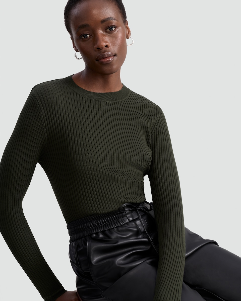 image 1 of F&F Ribbed Knit Crew Neck Jumper in Khaki