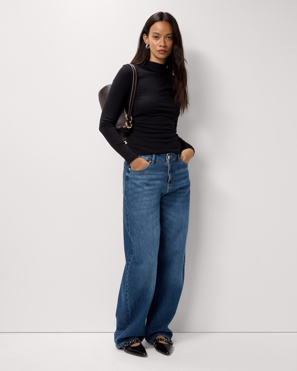 image 1 of F&F Ruched Side Long Sleeved Top in Black