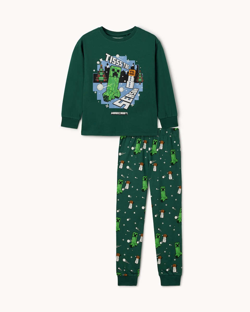 image 1 of Minecraft Pure Cotton Pyjama Set in Green