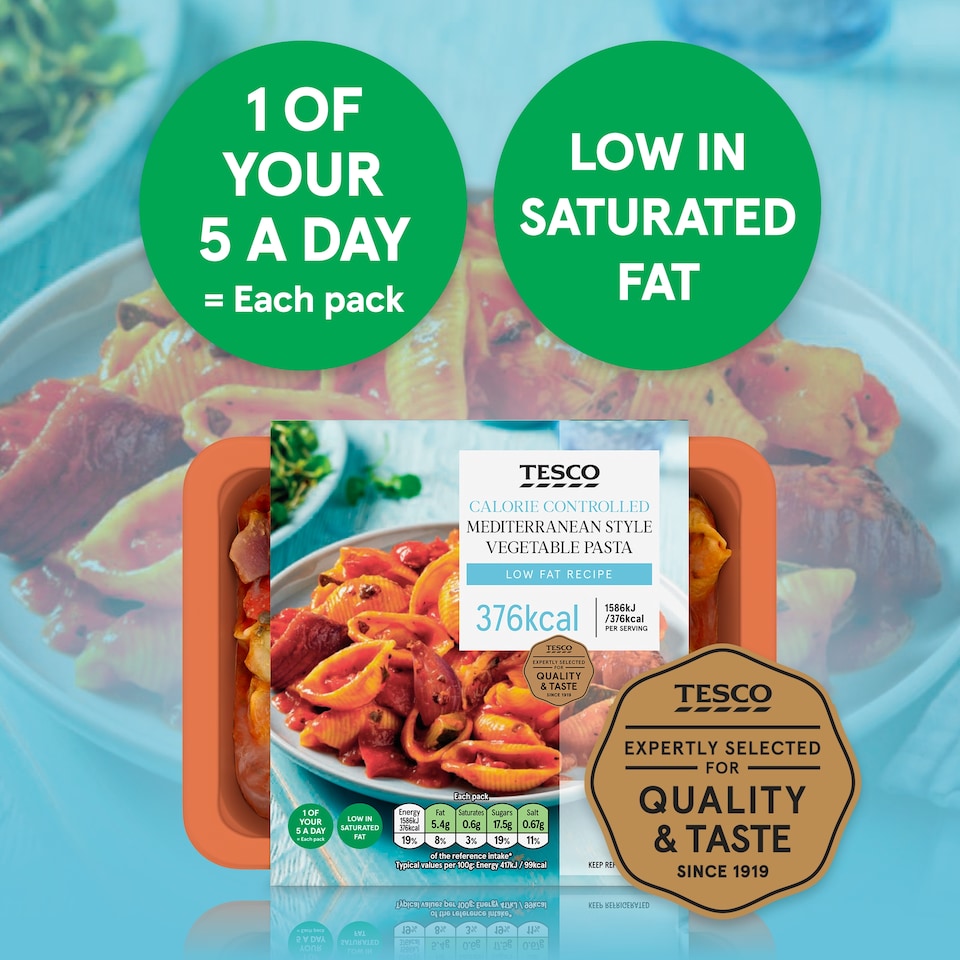 image 1 of Tesco Calorie Controlled Mediterranean Style Vegetable Pasta 380g 