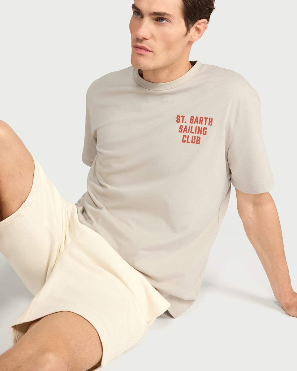 image 1 of F&F Pure Cotton St. Barth Sailing Club Slogan T-Shirt in Grey