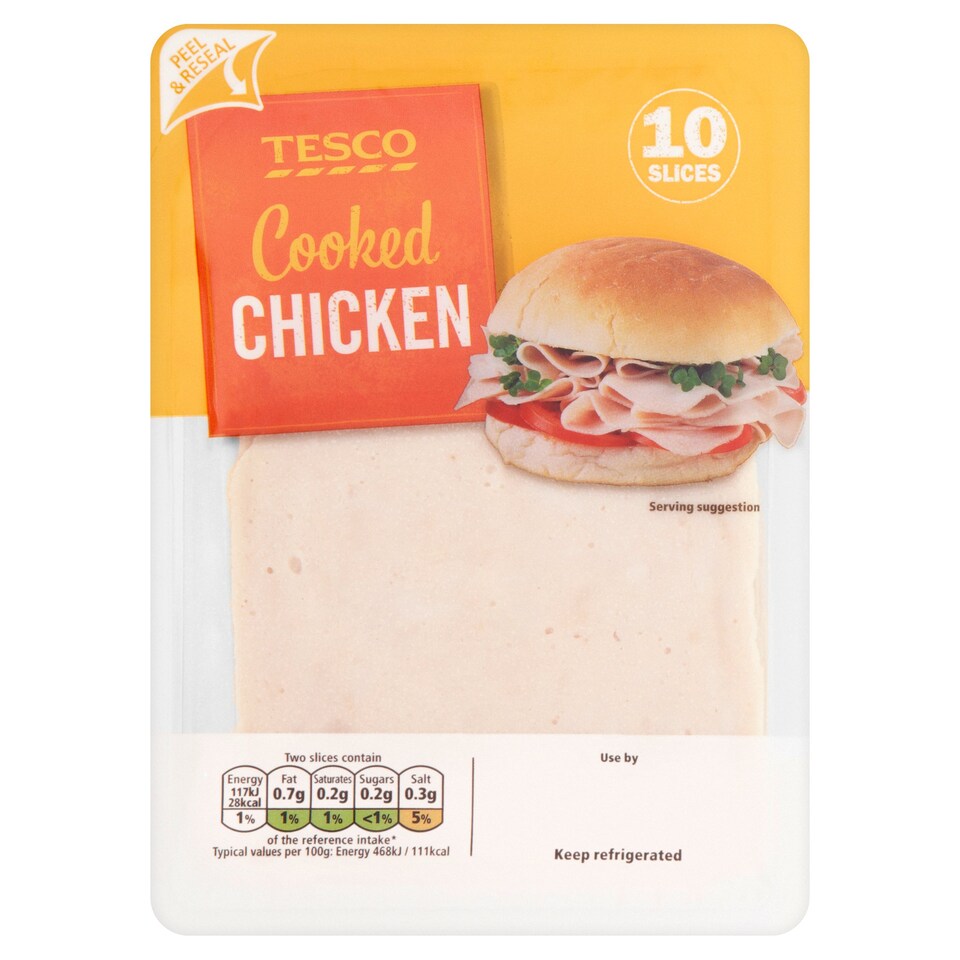 Tesco 10 Slices Cooked Sandwich Chicken Slices 125G