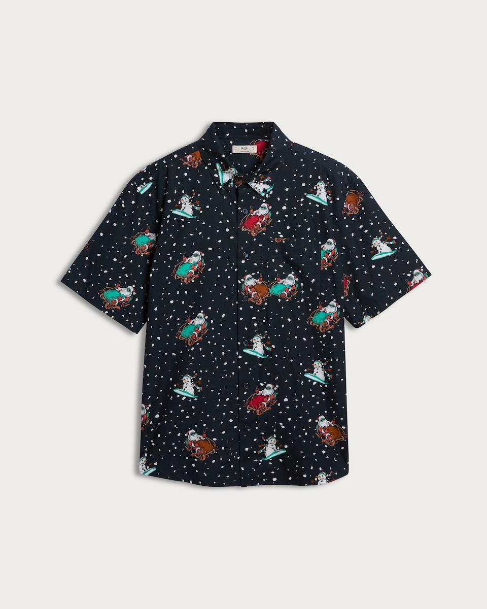 F&F Pure Cotton Snowman and Sleigh Print Shirt in Navy