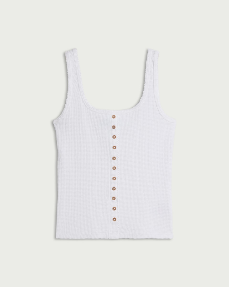 image 1 of F&F Cotton Rich Textured Button Up Vest in White