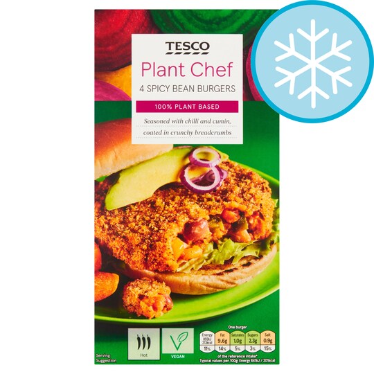 Tesco Plant Chef 4 Spicy Bean Burgers 454G Tesco Groceries
