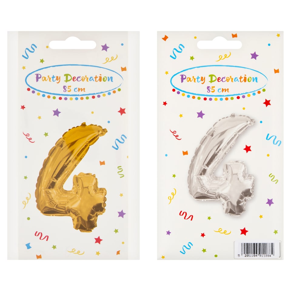 Decorata Party fólia léggömb 4-es szám partidísz 85 cm