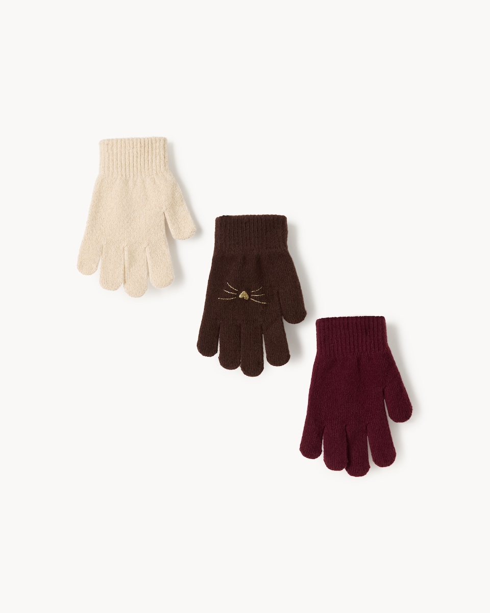 image 1 of F&F Girls 3-Pack Knitted Magic Gloves in Multi