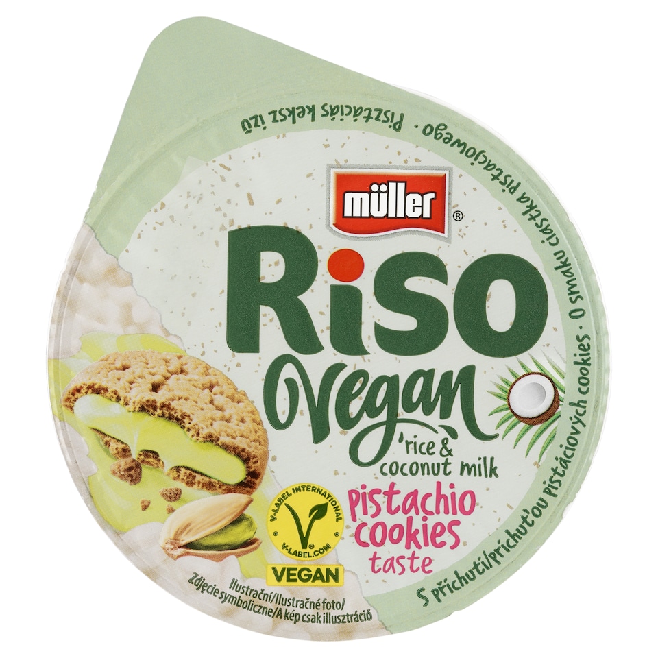 Obrázek 1 pro produkt Müller Riso Vegan dezert z rýže a kokosového mléka s příchutí pistáciových cookies 160g