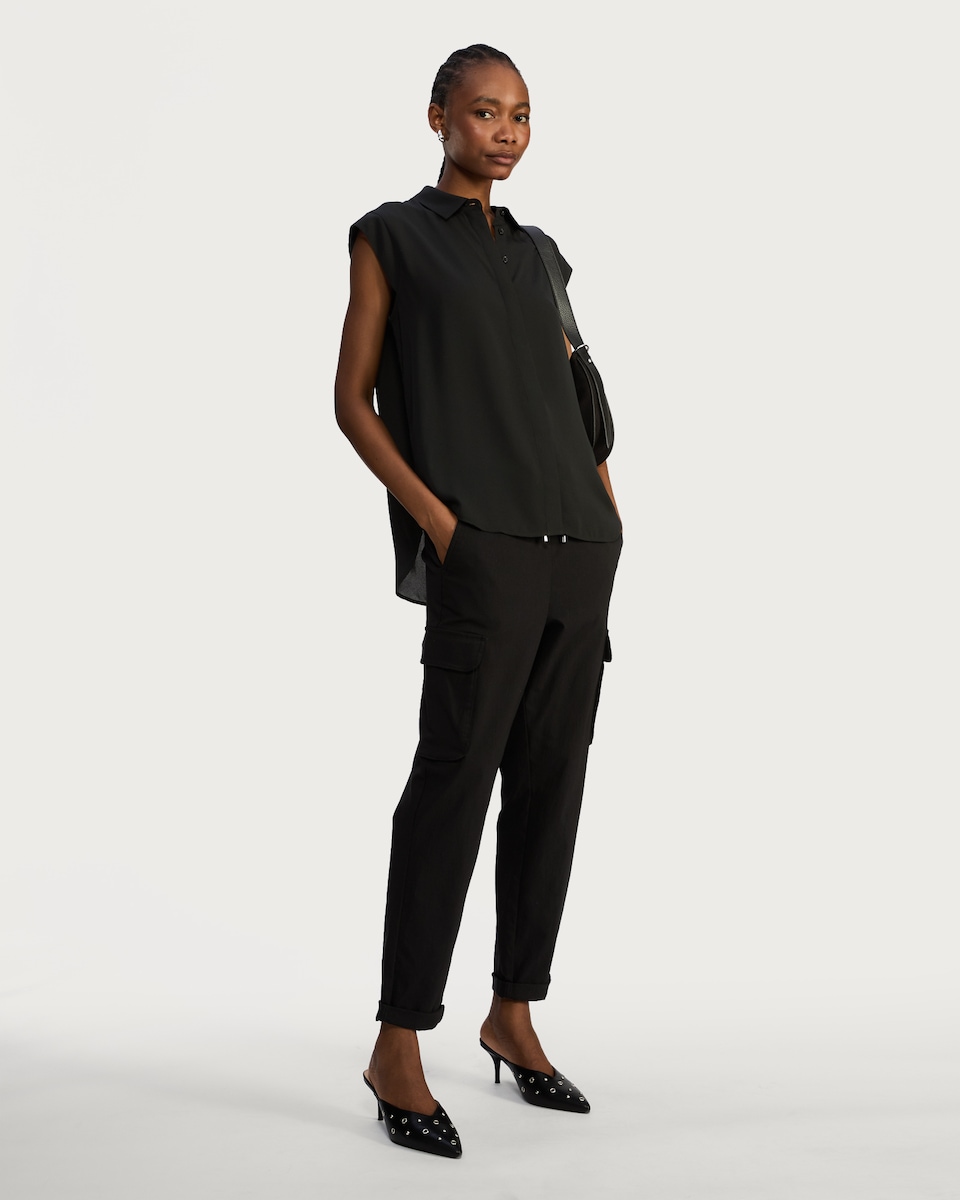 image 1 of F&F Collared Sleeveless Shirt in Black