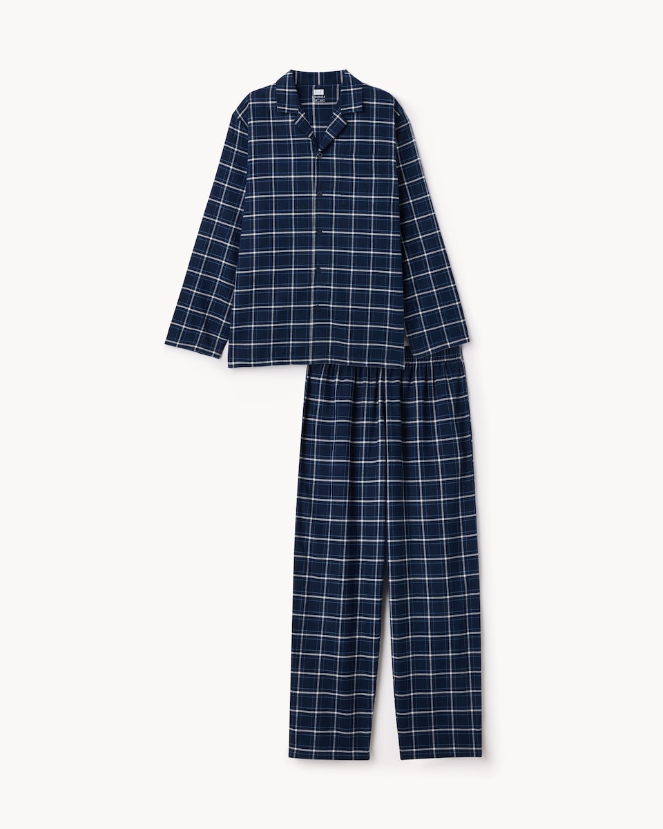 image 1 of F&F Pure Cotton Brushed Checked Revere Pyjama Set in Multi