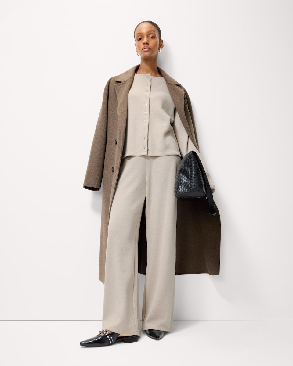 image 1 of F&F Brushed Wide Leg Trousers in Cream