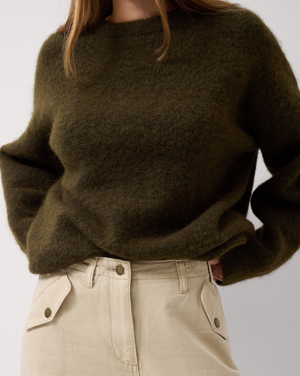 image 1 of F&F Crew Neck Longline Jumper in Olive