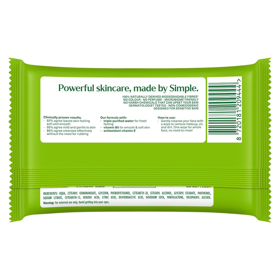 image 1 of Simple Biodegradable Cleansing Wipes 25Pack