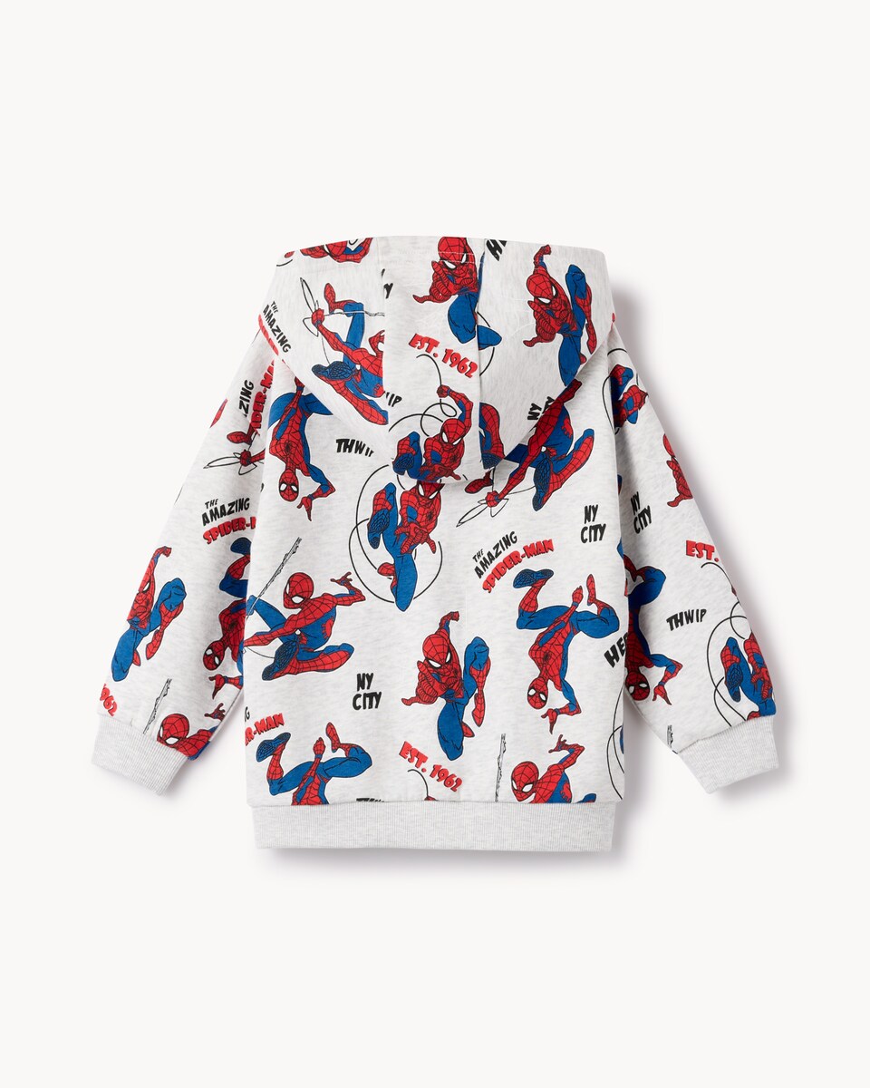 image 1 of Marvel Spider-Man Cotton Rich Zip Up Hoodie in Grey Marl