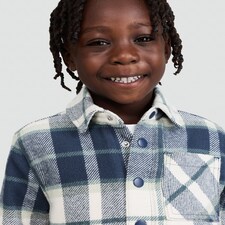 F&F Boys Pure Cotton Check Print Popper Front Shacket in Blue