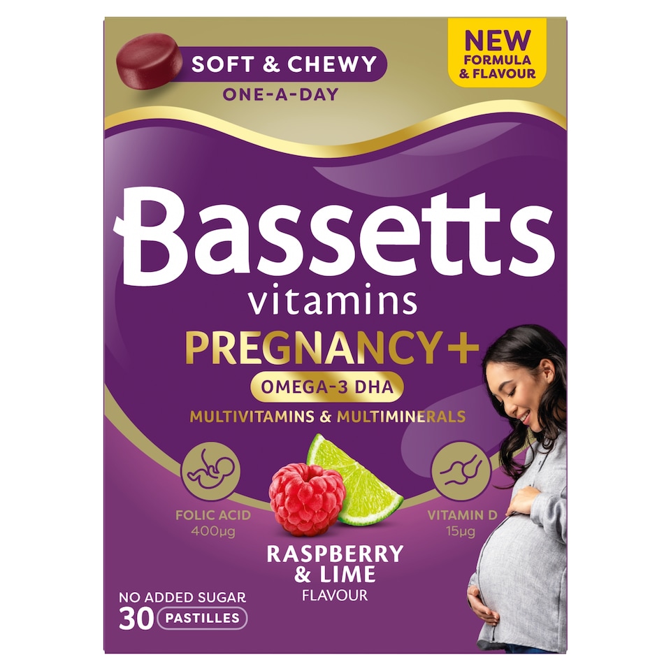 Bassetts vitamins Pregnancy Multivitamins & MultiMinerals Plus Omega 3 DHA Raspberry & Lime Pastilles x 30