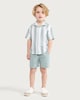 image 1 of F&F Boys 2-Piece Pure Cotton Striped Shirt and Shorts Set in Green