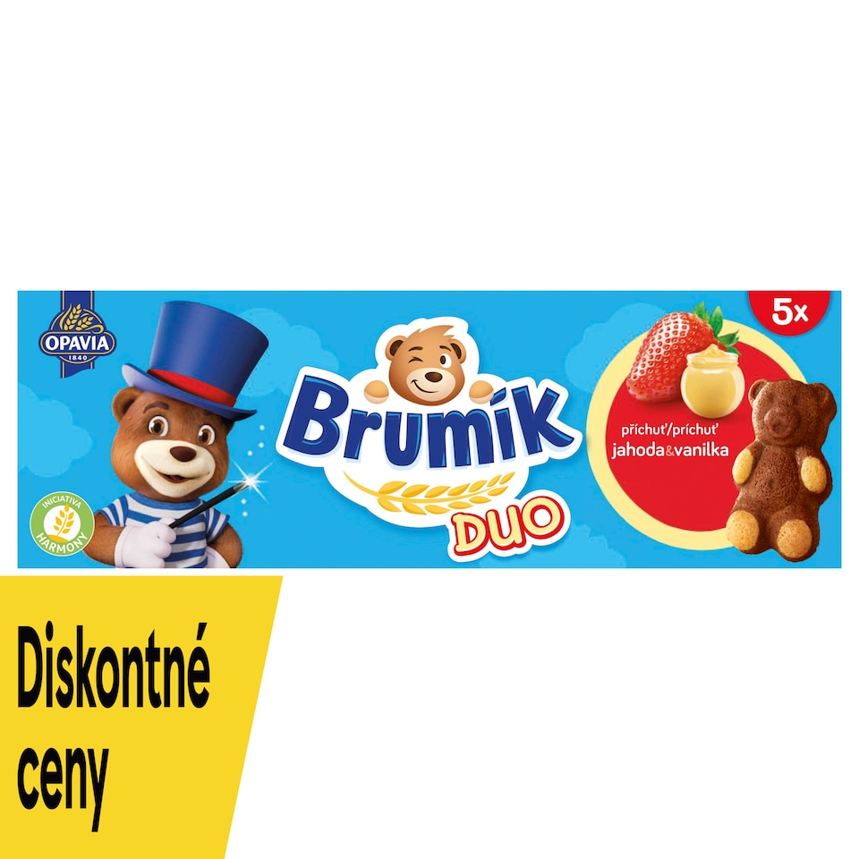 Opavia Brumík Duo Vanilková príchuť a jahoda jemné pečivo 150 g