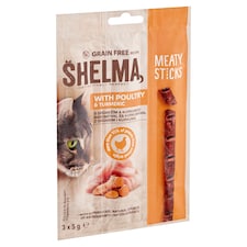 Shelma Cat Snack Sticks with Poultry, Turmeric Grain Free Complementary Cat Food 3 x 5 g