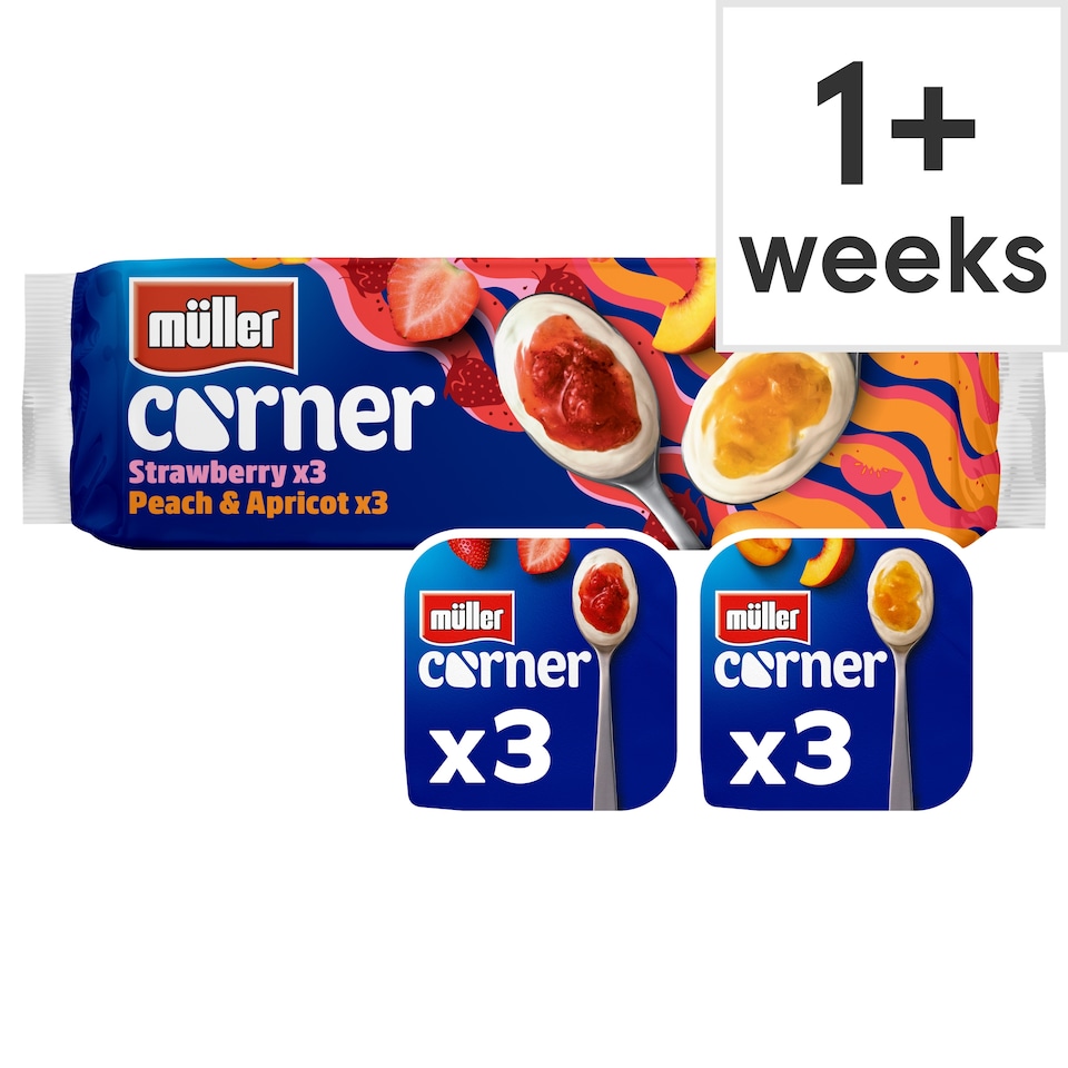 image 1 of Muller Corner Yogurts - Strawberry, Peach & Apricot 6 x 136g