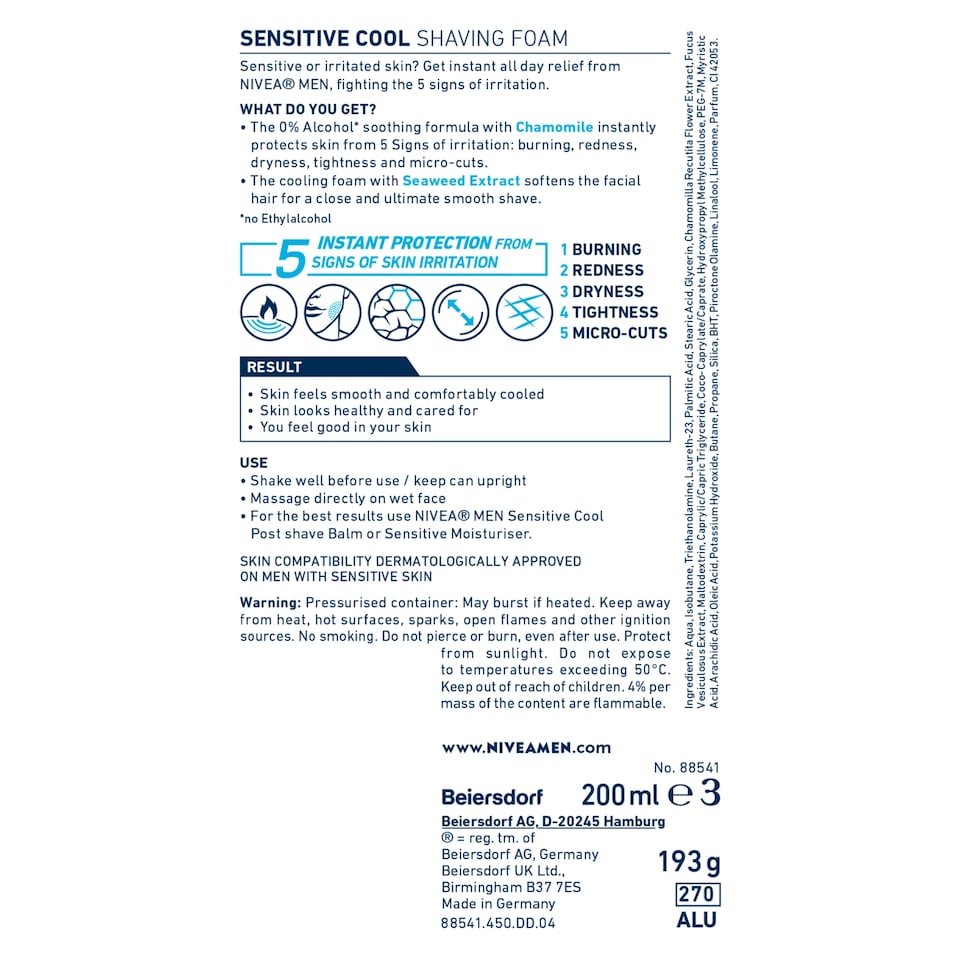 image 1 of Nivea Men Sensitive Cooling Shaving Foam 200Ml